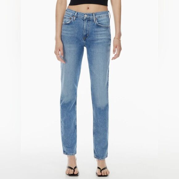 Agolde Lyle Low Rise Stretch Slim Straight Leg Denim Jeans In Hour Size 25 NWT - Picture 1 of 13